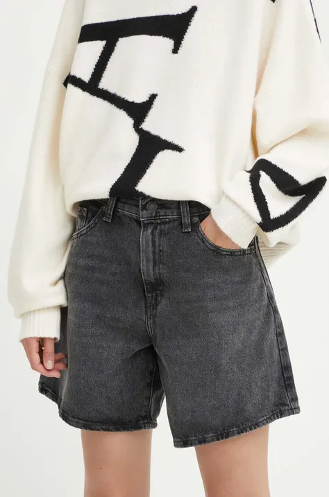 Levi's szorty jeansowe HIGH BAGGY SHORT damskie kolor czarny gładkie high waist A9311