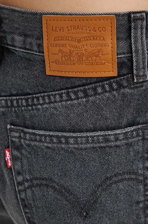 Rifľové krátke nohavice Levi's HIGH BAGGY SHORT dámske, čierna farba, jednofarebné, vysoký pás, A9311