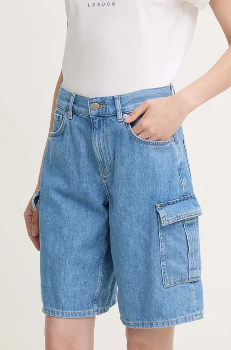 Pepe Jeans szorty jeansowe RELAXED SHORT HW WORKER damskie kolor brązowy gładkie high waist PL801136