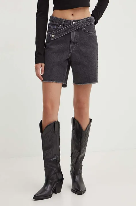Rifľové krátke nohavice Karl Lagerfeld Jeans dámske, šedá farba, jednofarebné, vysoký pás, 245J1120