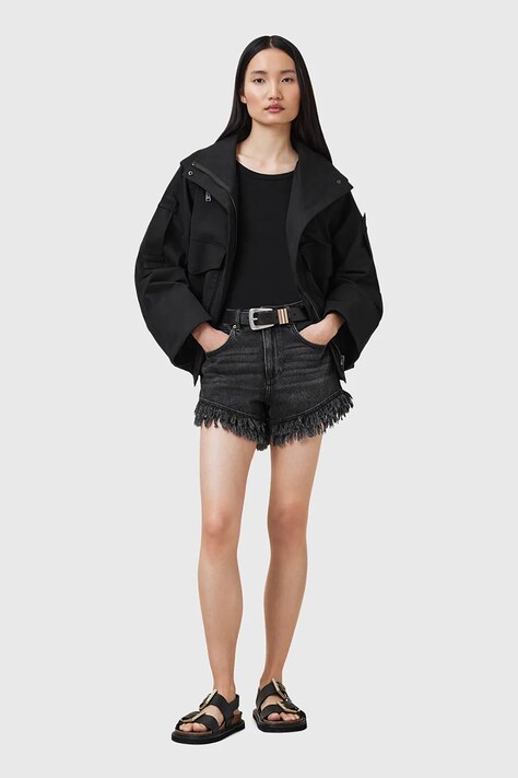 AllSaints pantaloni scurți  din bumbac ASTRID FRAY culoarea negru, uni, high waist, W036EA