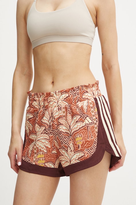 adidas Performance pantaloni scurti x FARM Rio femei, culoarea bej, modelator, high waist, IV9753