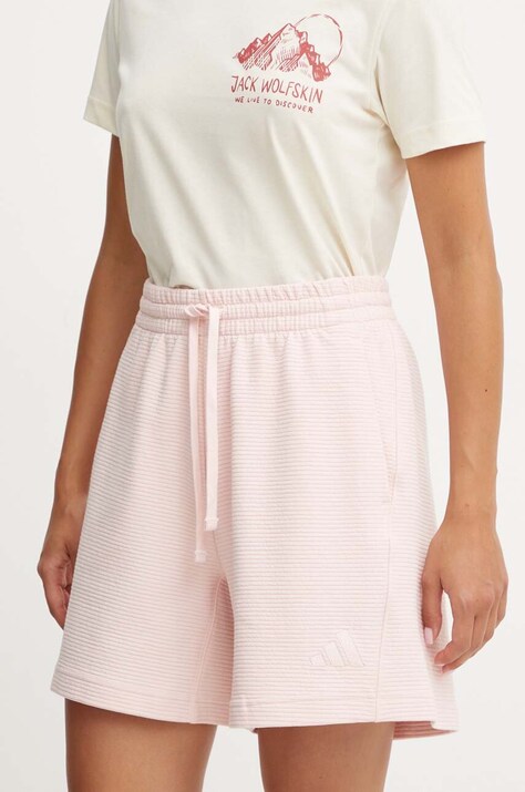 adidas pantaloni scurti All SZN femei, culoarea roz, neted, high waist, IY6827