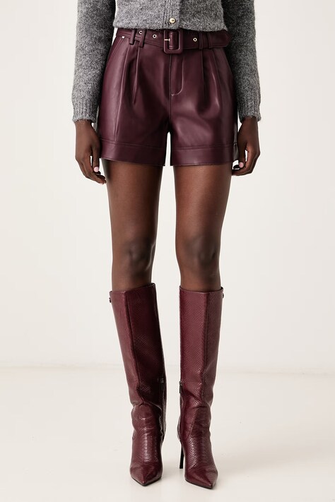 Morgan Szorty damskie z imitacji skóry SHOANE bordowe high waist