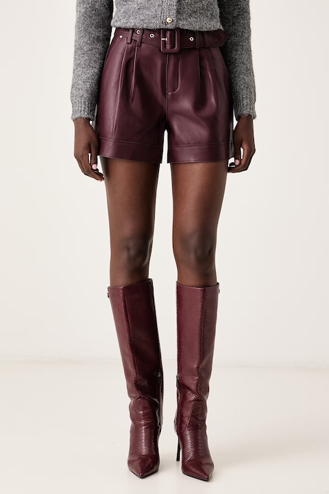 Morgan Szorty damskie z imitacji skóry SHOANE bordowe high waist