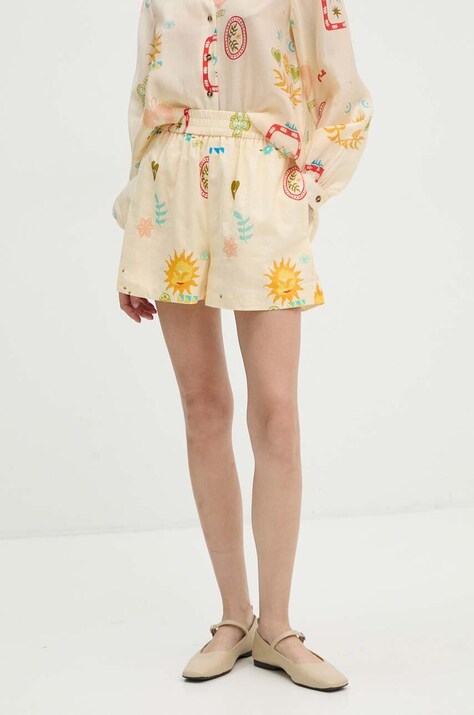 Never Fully Dressed pantaloncini in lino misto Sundazed Summer Ellis colore beige  NFDTR380