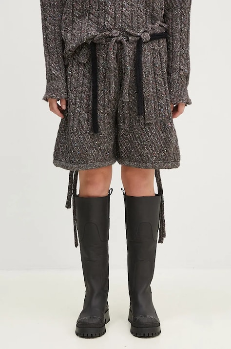 Ottolinger szorty z domieszką wełny Knit Shorts kolor brązowy melanżowe high waist 1070801521