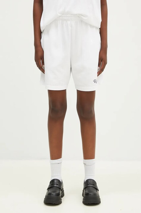 Памучен къс панталон Sporty & Rich 94 Racquet Club в бяло с принт с висока талия SH021S406RW