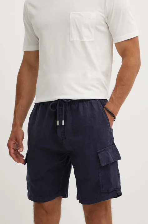 Lanene kratke hlače Vilebrequin BAIE mornarsko modra barva, BAIU3U01