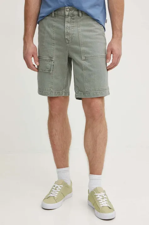 Rifľové krátke nohavice Pepe Jeans RELAXED SHORT UTILITY COLOUR pánske, zelená farba, PM801121