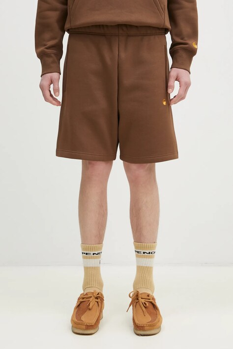Šortky Carhartt WIP Chase Sweat Short pánske, hnedá farba, I033669.218XX