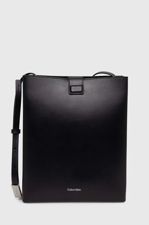 Usnjena torbica Calvin Klein črna barva, K60K612649