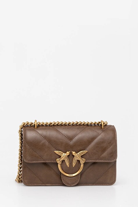 Kožená kabelka Pinko hnědá barva, 100074 A1UR