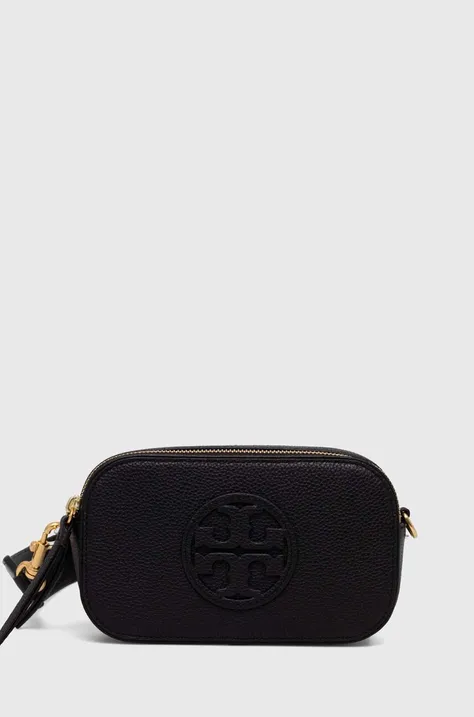 Usnjena torbica Tory Burch Miller Mini črna barva, 158757.001