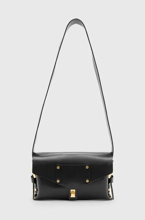 Kožená kabelka AllSaints MIRO SATCHEL čierna farba, W004XA