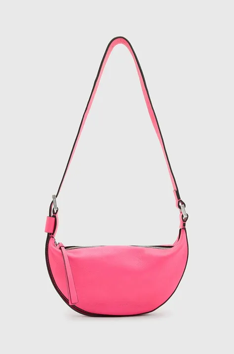 Usnjena torbica AllSaints HALF MOON roza barva, WB720Z