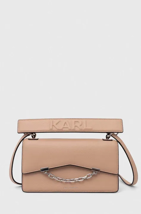 Usnjena torbica Karl Lagerfeld roza barva, 245W3028