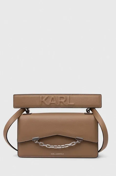 Kožená kabelka Karl Lagerfeld hnedá farba, 245W3028