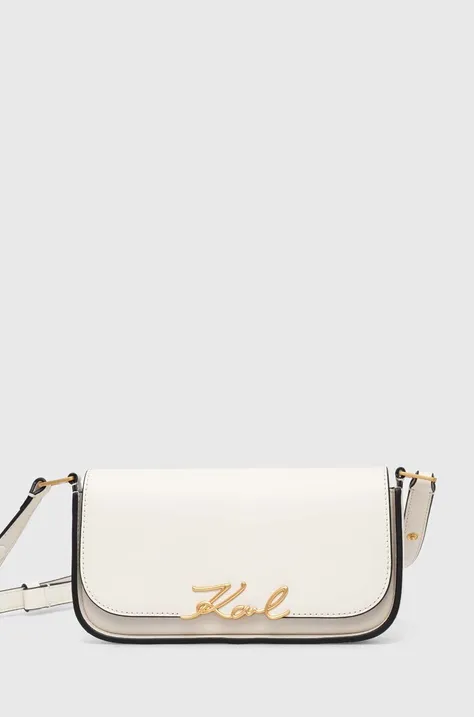 Usnjena torbica Karl Lagerfeld bela barva, 245W3043