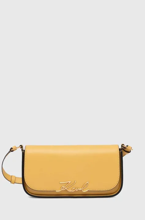 Usnjena torbica Karl Lagerfeld rumena barva, 245W3043
