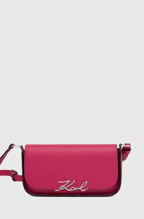 Kožená kabelka Karl Lagerfeld ružová farba, 245W3043