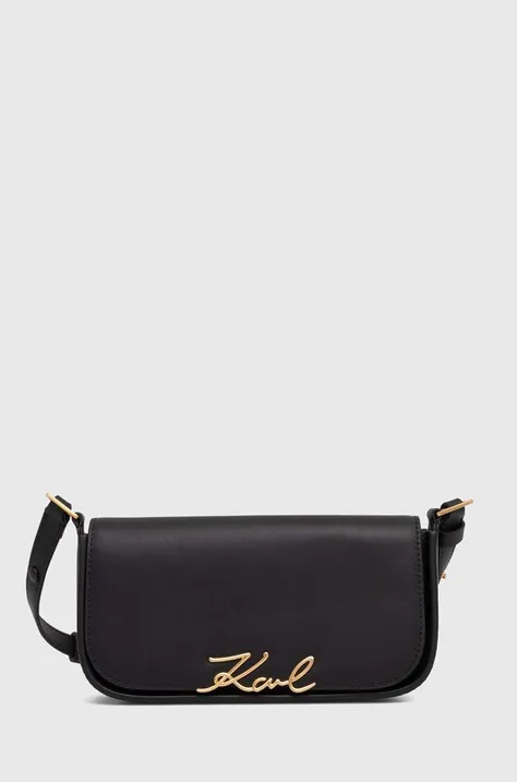 Usnjena torbica Karl Lagerfeld črna barva, 245W3043