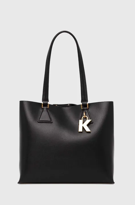 Usnjena torbica Karl Lagerfeld črna barva, 245W3046