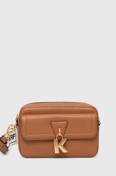 Δερμάτινη τσάντα Karl Lagerfeld χρώμα: καφέ, 245W3047