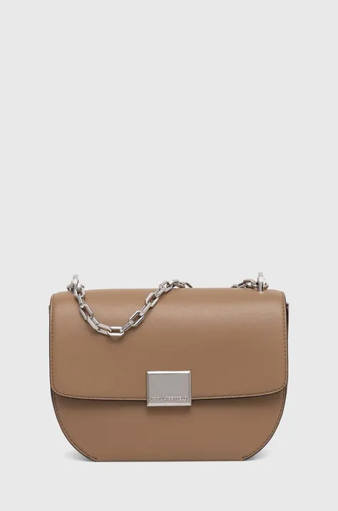 Kožená kabelka Karl Lagerfeld hnedá farba, 245W3057