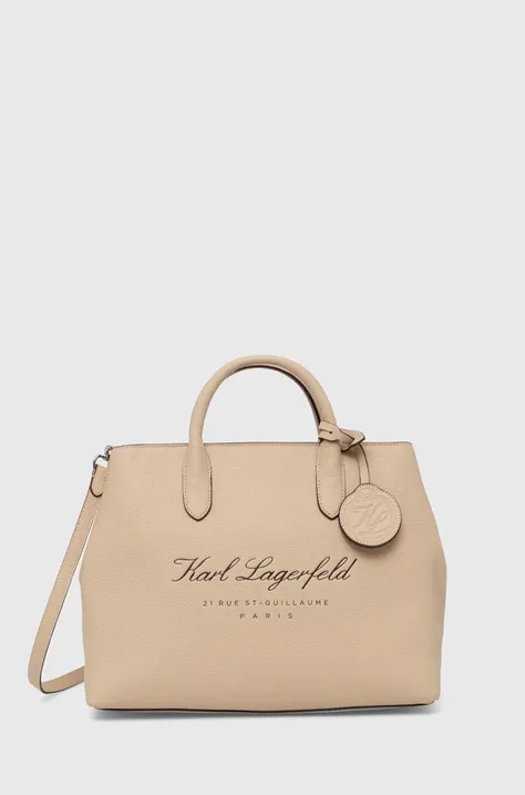 Usnjena torbica Karl Lagerfeld bež barva, 245W3073