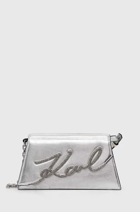 Kožená kabelka Karl Lagerfeld strieborná farba, 245W3077