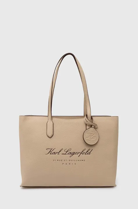 Kožená kabelka Karl Lagerfeld béžová farba, 245W3100