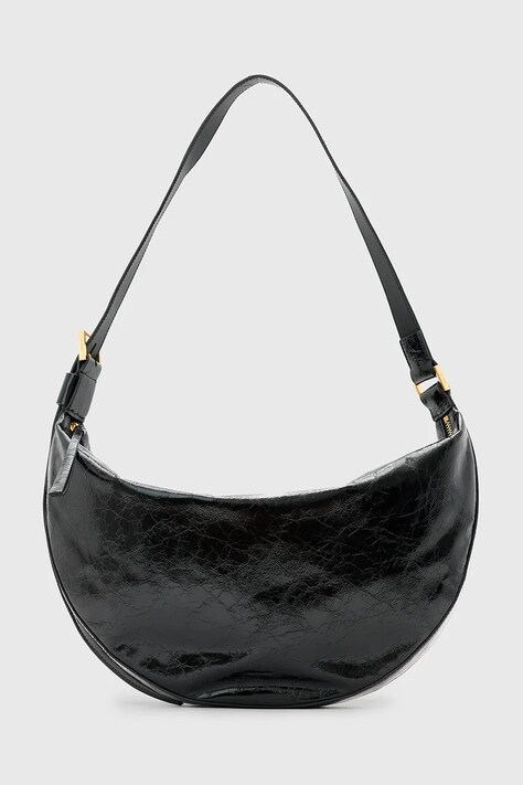 AllSaints poșetă de piele HALF MOON culoarea negru, W020XZ