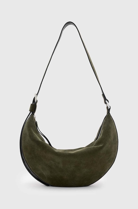 AllSaints geanta de mana din piele intoarsa HALF MOON culoarea verde, W234XB