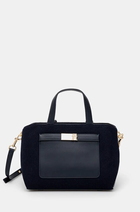 Torbica z mešanico volne Tommy Hilfiger mornarsko modra barva