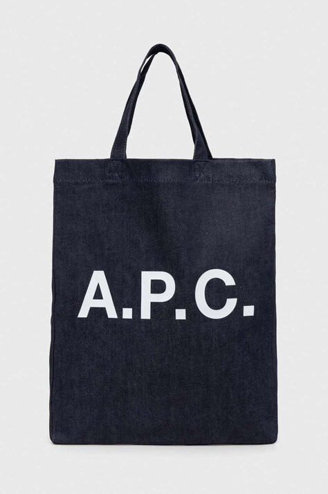 A.P.C. geanta tote lou mini anses culoarea albastru marin, COCSX.M61569