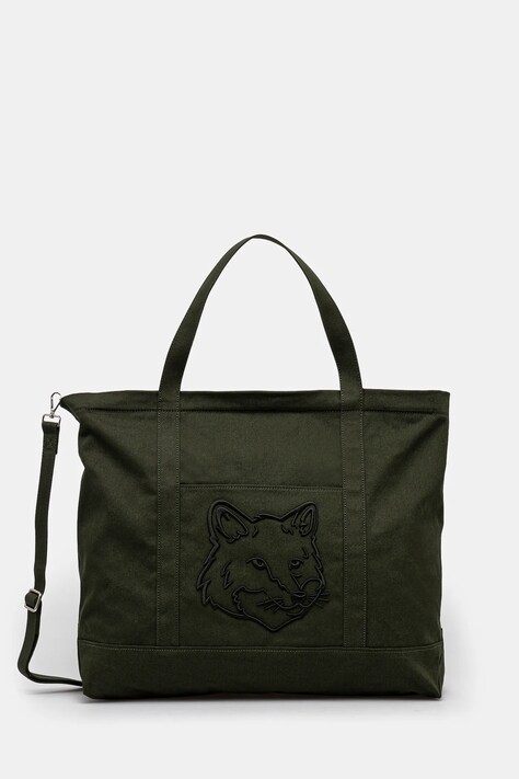 Maison Kitsuné borsa in cotone Fox Head Xl Tote colore verde LW05105WW0107