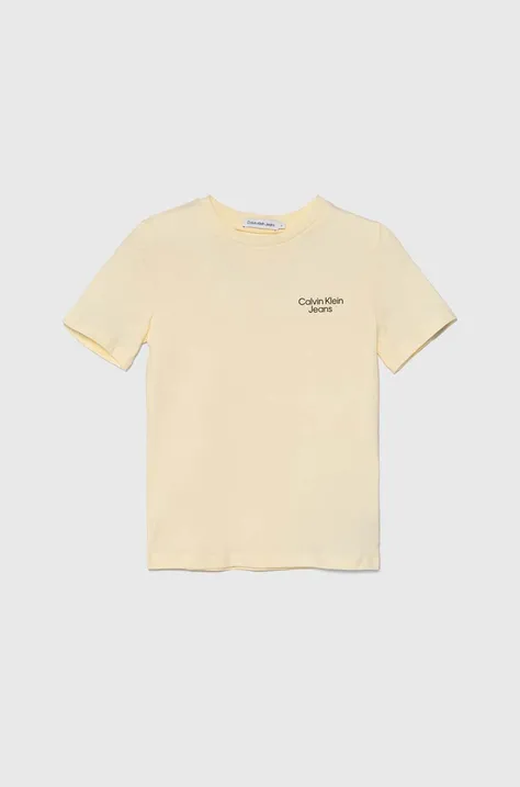 Детская хлопковая футболка Calvin Klein Jeans цвет бежевый однотонная IB0IB01319