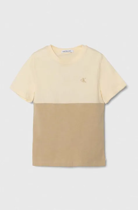 Otroška bombažna kratka majica Calvin Klein Jeans bež barva, IB0IB02160