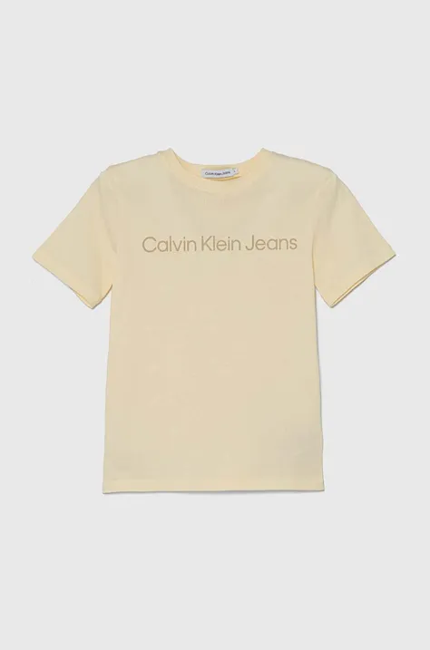 Calvin Klein Jeans tricou de bumbac pentru copii culoarea bej, cu imprimeu, IU0IU00599