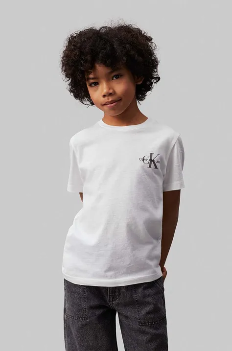 Otroška bombažna kratka majica Calvin Klein Jeans bela barva, IU0IU00624