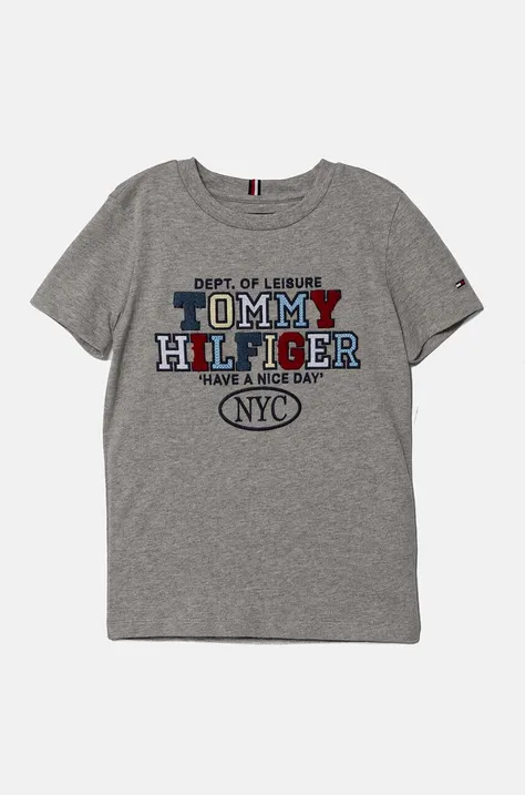 Παιδικό βαμβακερό μπλουζάκι Tommy Hilfiger χρώμα: γκρι, KB0KB08664