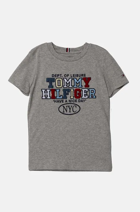 Tommy Hilfiger tricou de bumbac pentru copii culoarea gri, cu imprimeu, KB0KB08664