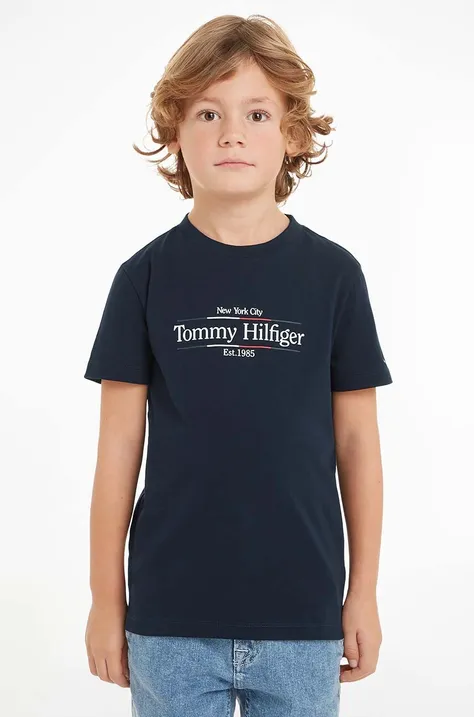 Дитяча бавовняна футболка Tommy Hilfiger колір синій з принтом KB0KB09158