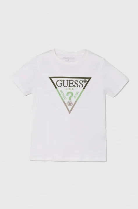 Guess t-shirt bawełniany dziecięcy kolor biały z aplikacją L4YI06 K8HM4
