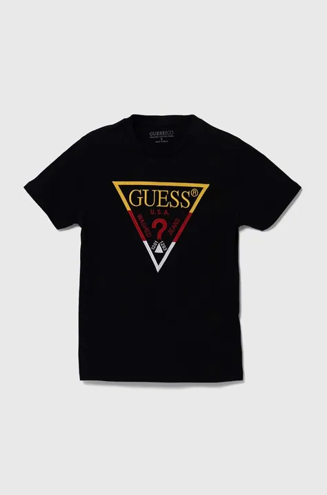 Дитяча бавовняна футболка Guess колір чорний з аплікацією L4YI06 K8HM4