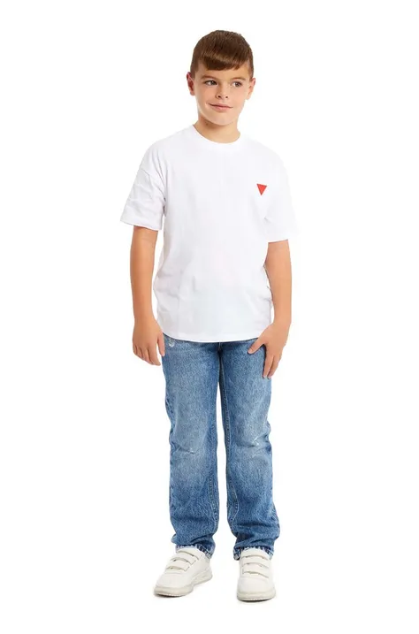 Детска памучна тениска Guess в бяло с апликация L4YI08 K8HM4