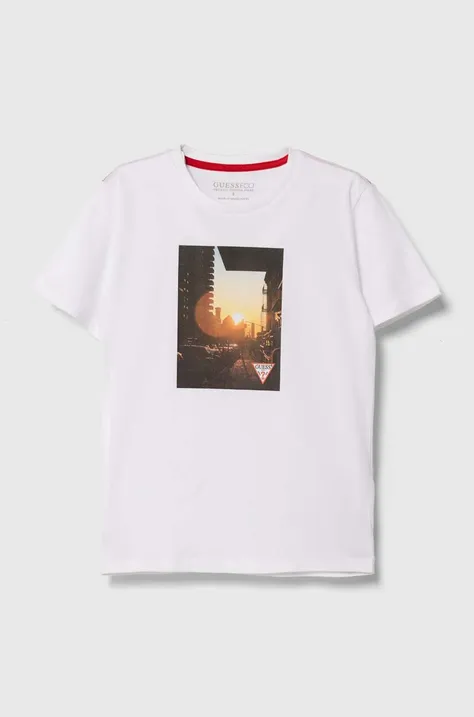 Guess t-shirt bawełniany dziecięcy kolor biały z nadrukiem L4YI12 K8HM4