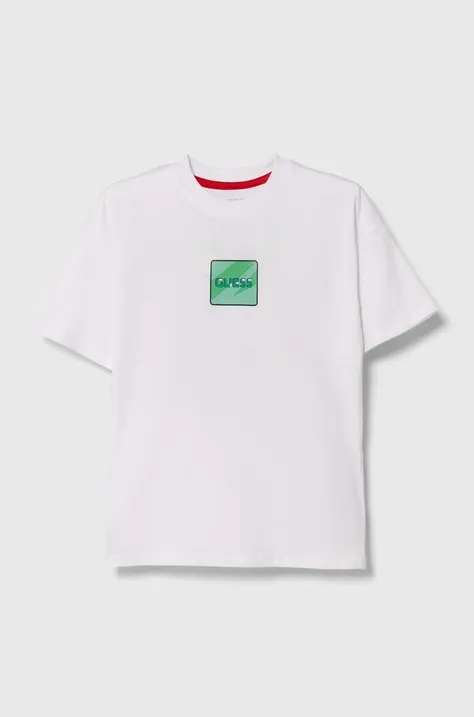 Детска памучна тениска Guess в бяло с принт L4YI16 K8HM4