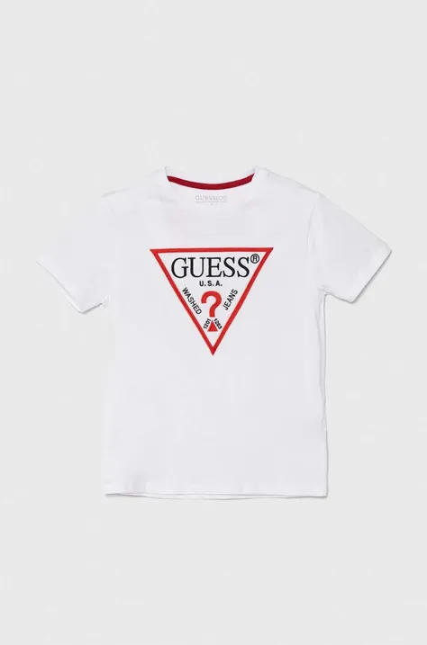 Детская хлопковая футболка Guess цвет белый с аппликацией L4YI54 K8HM4